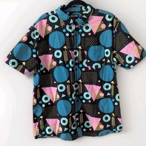 Massive 100% Cotton Button Up Men's Geometric 80's Style Short Sleeve XL EUC